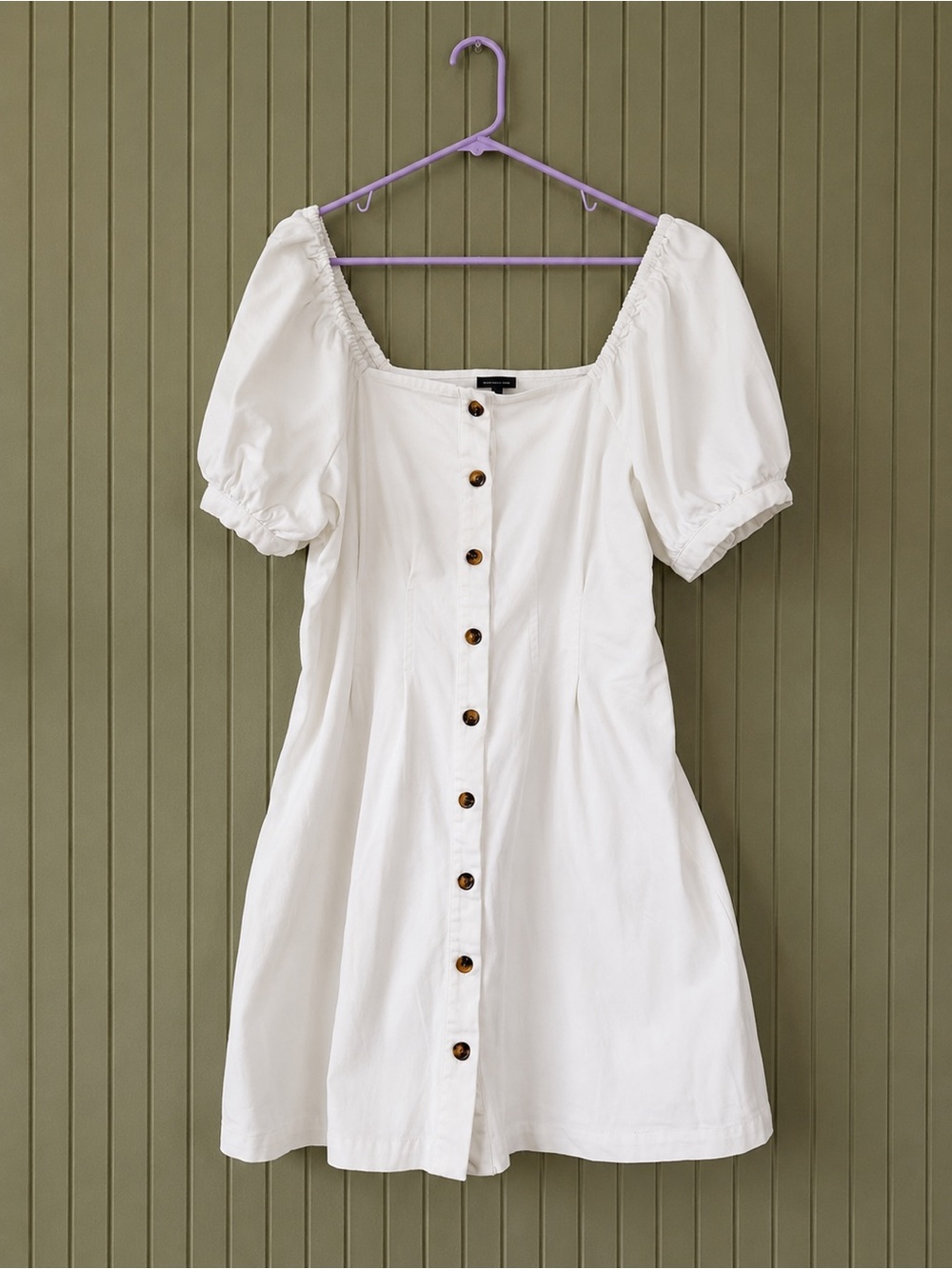 Who What Wear White Square Neck Button-Front Puff Sleeve Dress